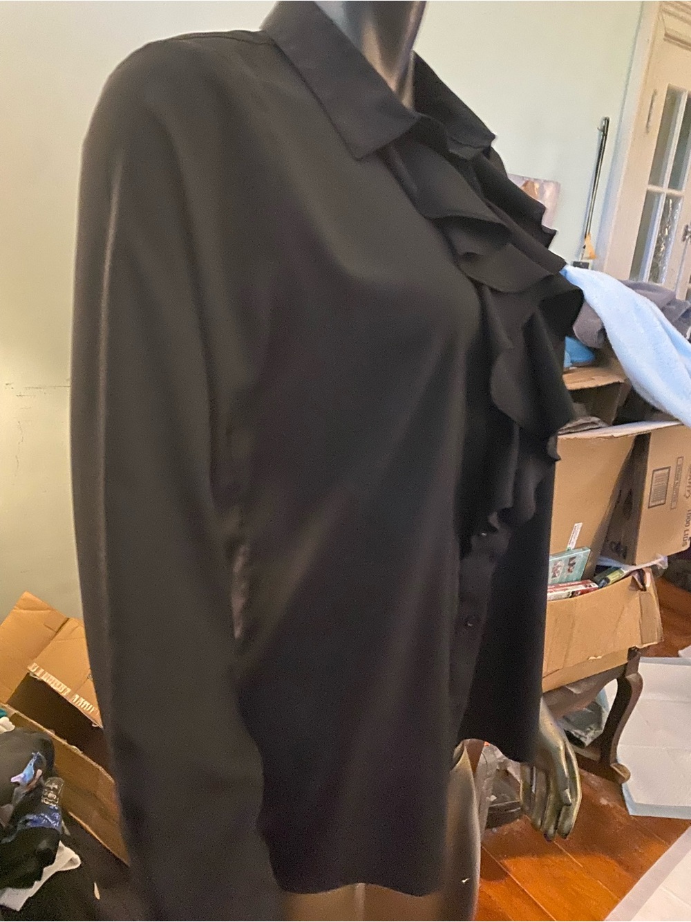 Karl Lagerfeld Black Ruffle Front Button-Down Shirt - Picture 4 of 5